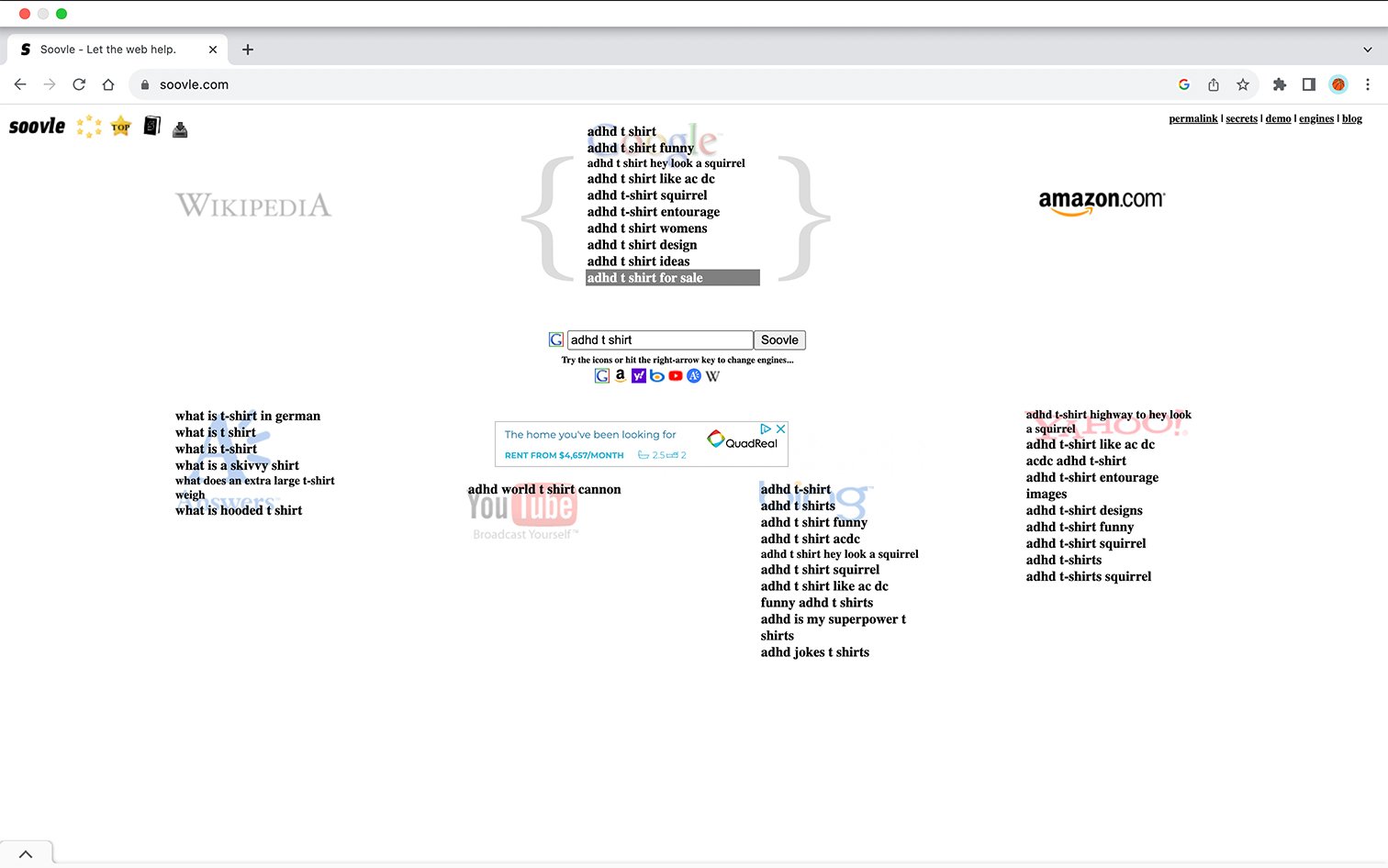 Screenshot from Soovle showing their keyword research explorer.