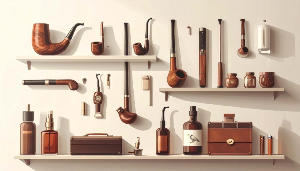 An illustration showing smoking accessories.