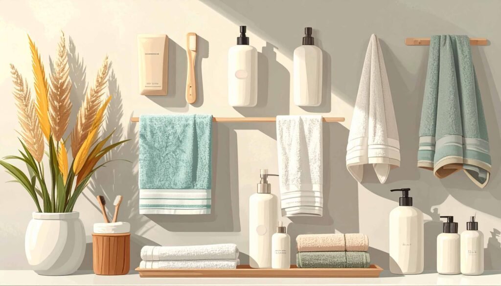 An illustration showing bathroom accessories.