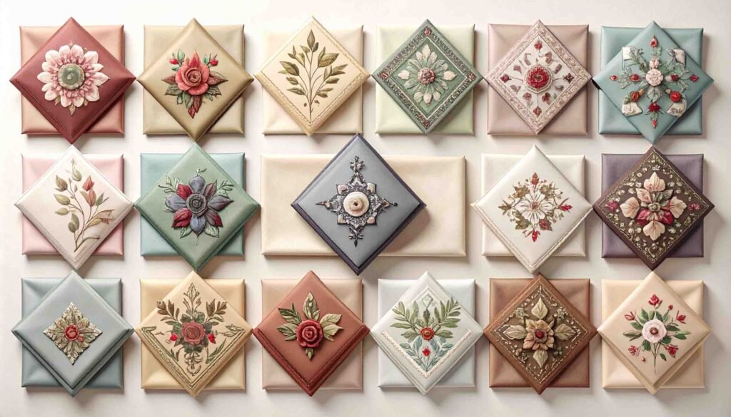 An illustration showing embroidered handkerchiefs.