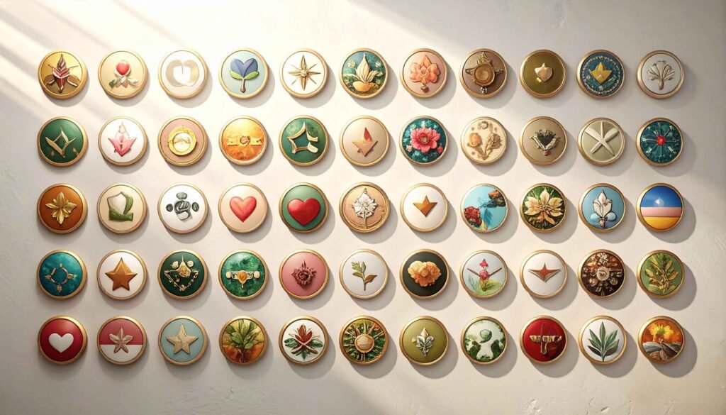 An illustration showing enamel pins.