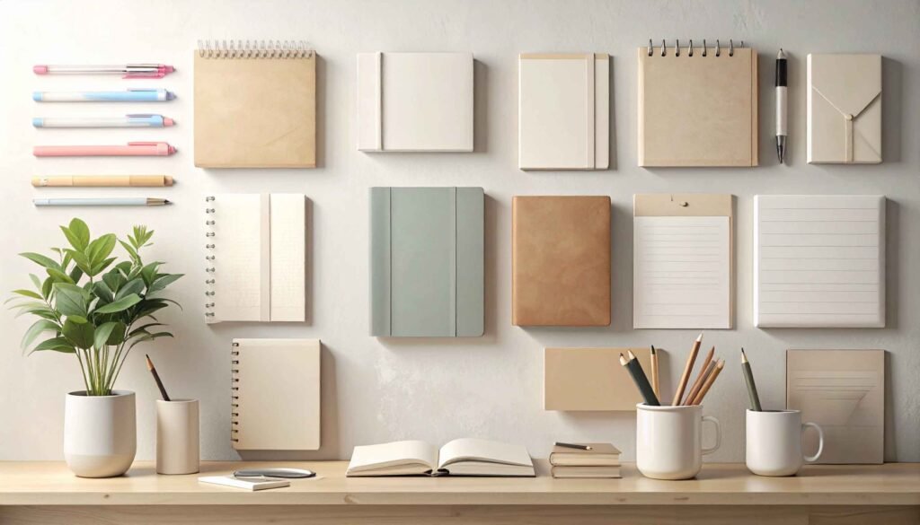 An illustration showing home office items.