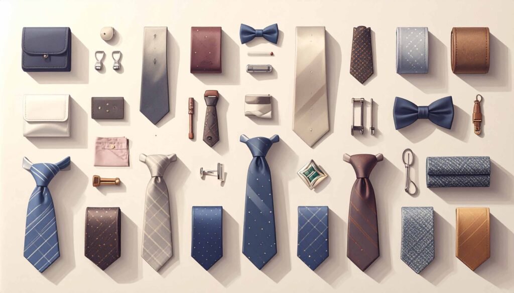 An illustration showing suit and tie accessories.
