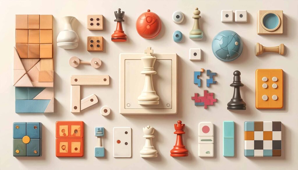 An illustration showing toys and games.