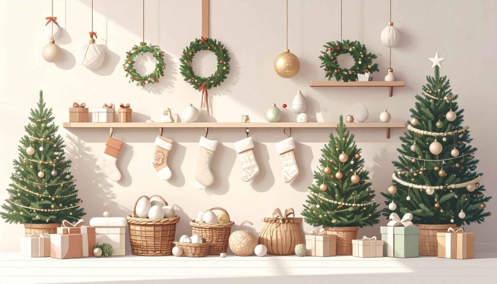 An illustration showing christmas and easter products.