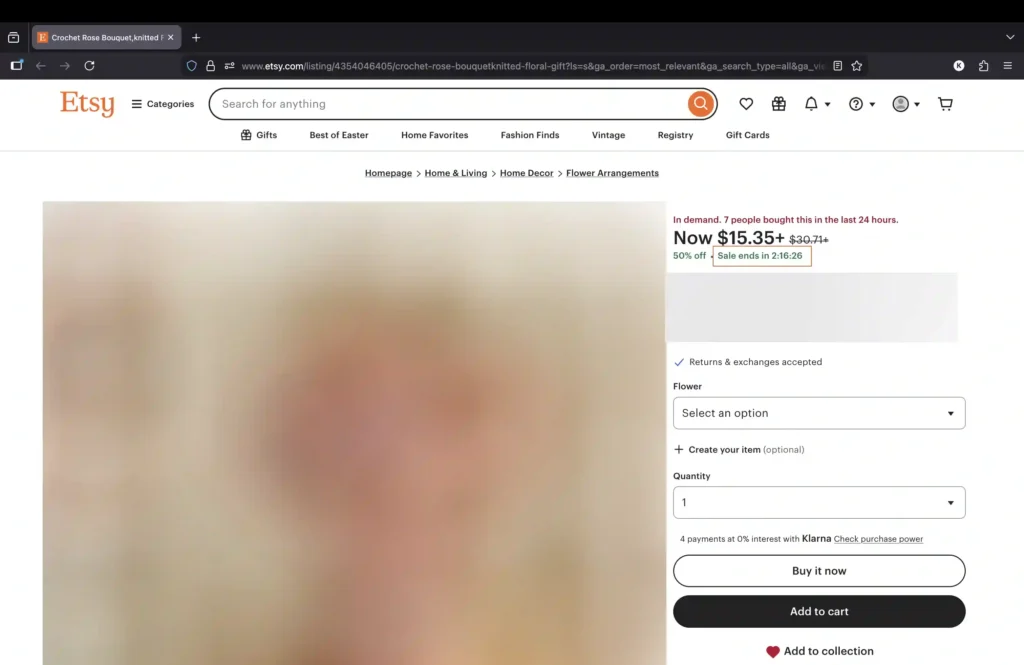 Etsy screenshot showing sales banner.