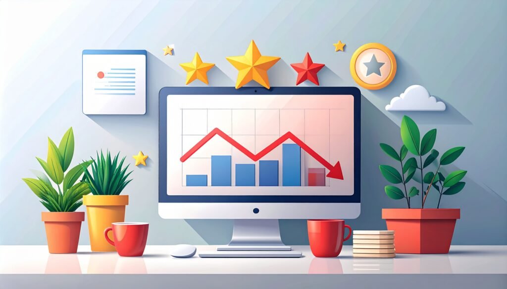 An illustration showing declining sales due to a negative rating.