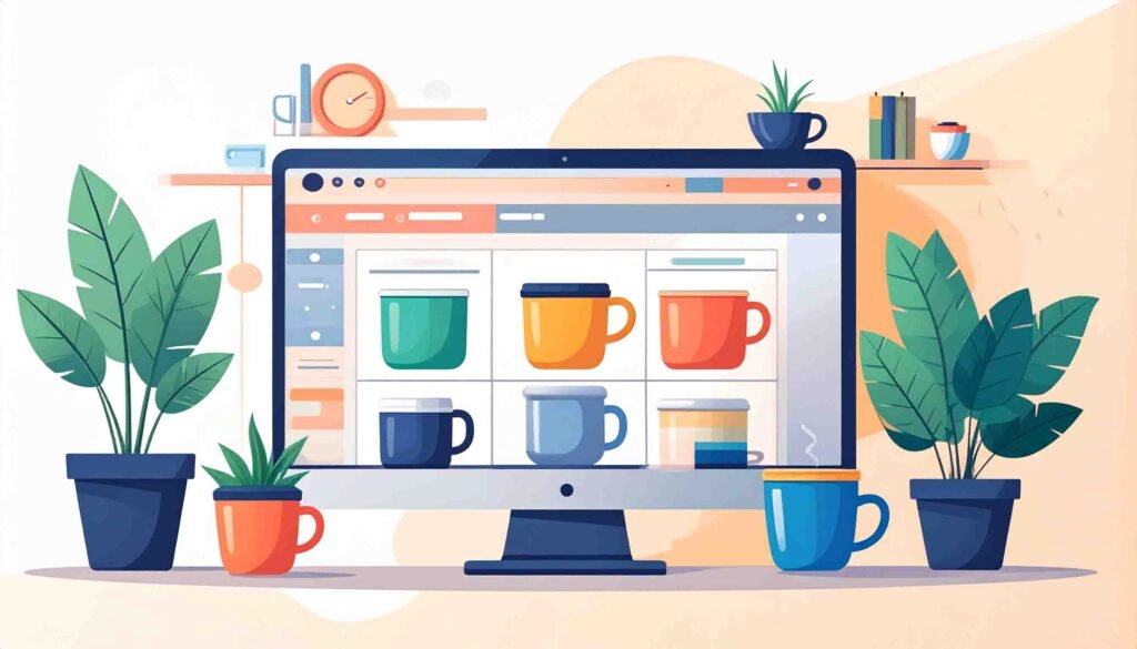 An illustration showing various customization options for a mug in an e-commerce store.