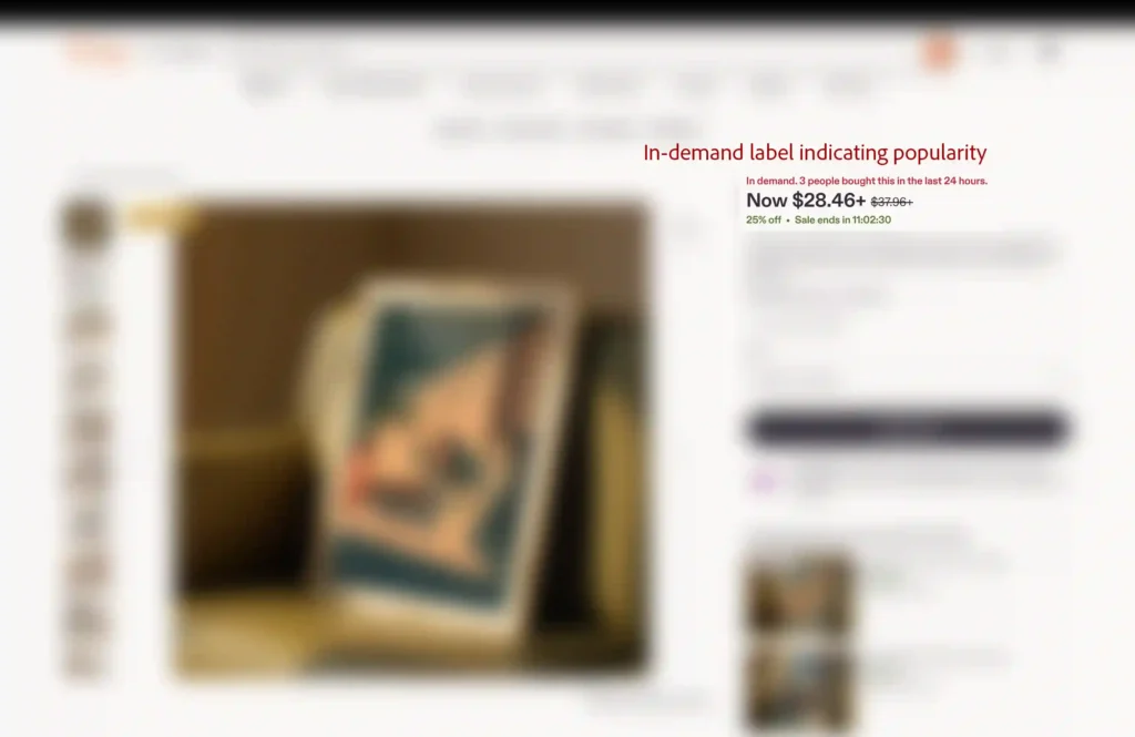 Etsy screenshot showing the 'In-demand' label.