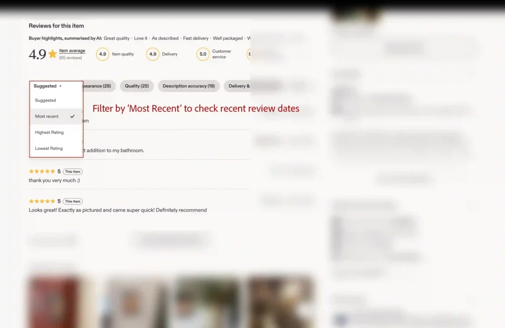 Etsy screenshot showing the reviews section.