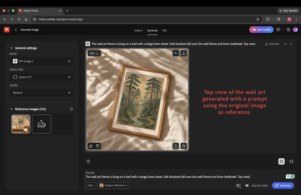 Screenshot showing the top view of the wall art generated in Adobe Firefly.