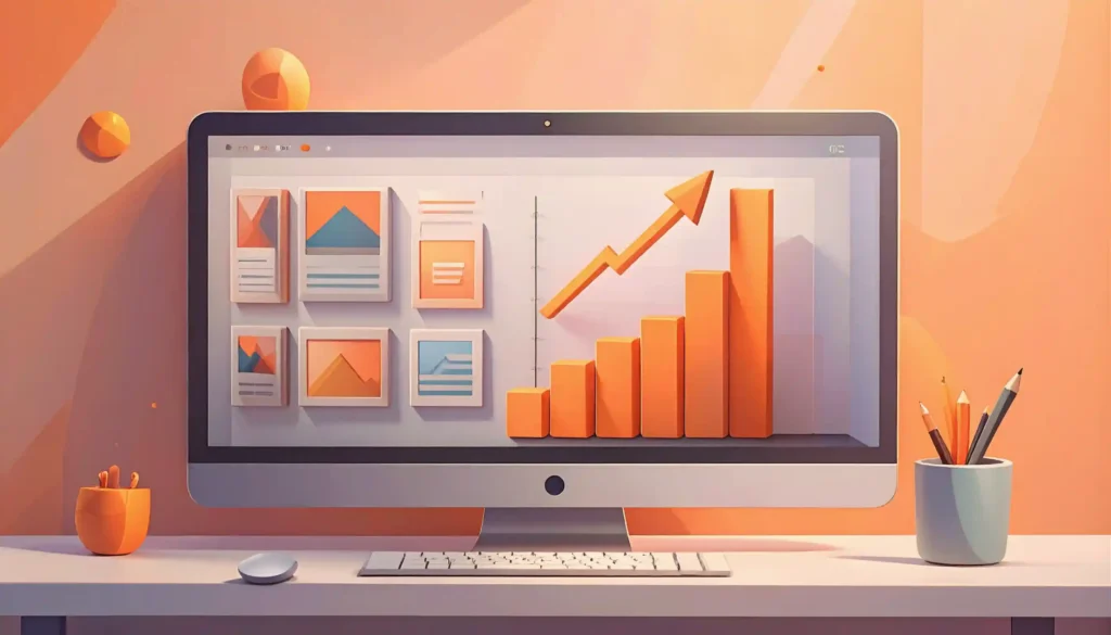 An illustration showing wall art listing photos and skyrocketing sales.